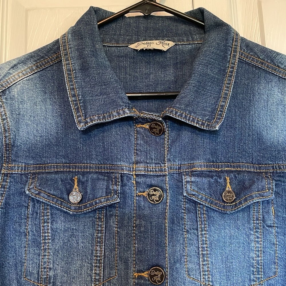 Indigo Rein S distressed denim midi dress/button front/collar/long sleeve/pocket - Picture 10 of 11